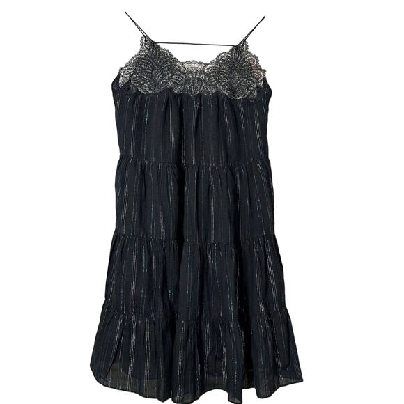 NEW WITH TAG See U Soon Lace Trim Sleeveless Tiered Mini Dress Black Sz Small - Picture 1 of 13